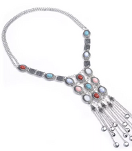 Load image into Gallery viewer, Bohemian necklace silver with coloured stones
