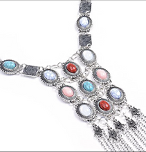 Load image into Gallery viewer, Bohemian necklace silver with coloured stones
