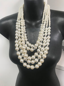 Layered Simulated Pearl Necklace - White