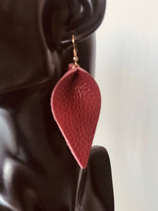 Leather petal earrings - red