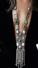 Load image into Gallery viewer, Bohemian necklace silver with coloured stones
